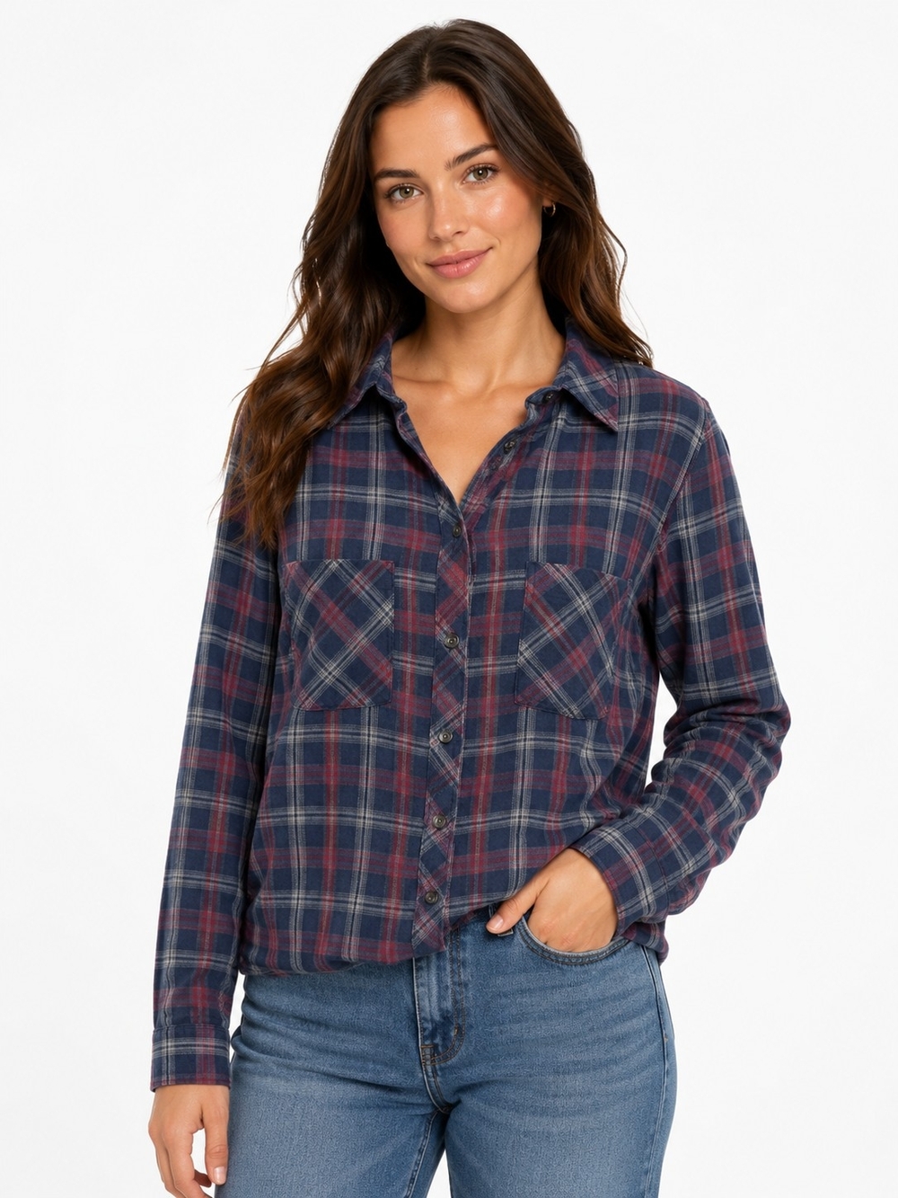 Adam Levine Collection Navy & Burgundy Plaid Button-Down Shirt